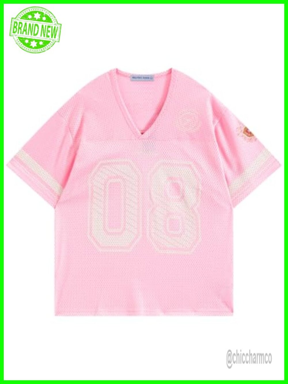 Oversized V Neck Graphic Jersey T Shirt Mesh Streetwear Top